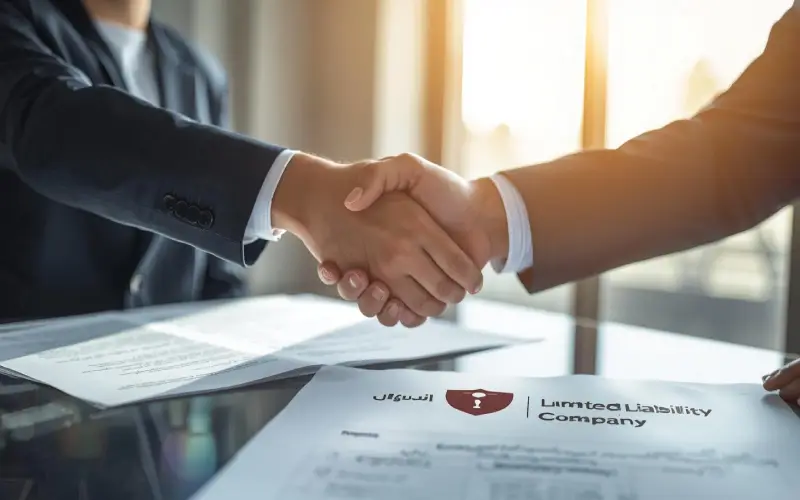 شرکت با مسئولیت محدود - دو جوان در حال قرار داد کاری